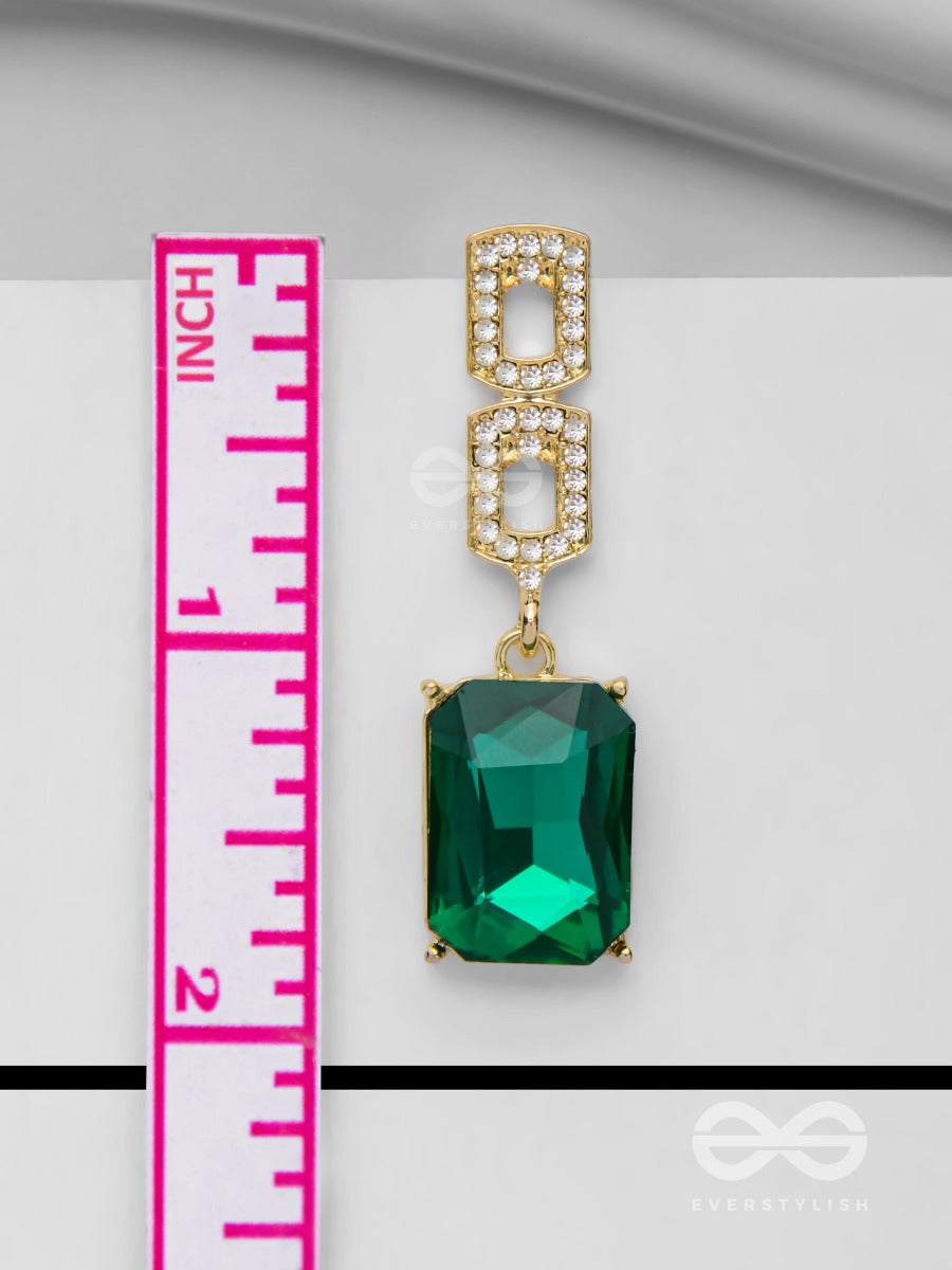 The Sparkling Emeralds - Golden Embellished Earrings