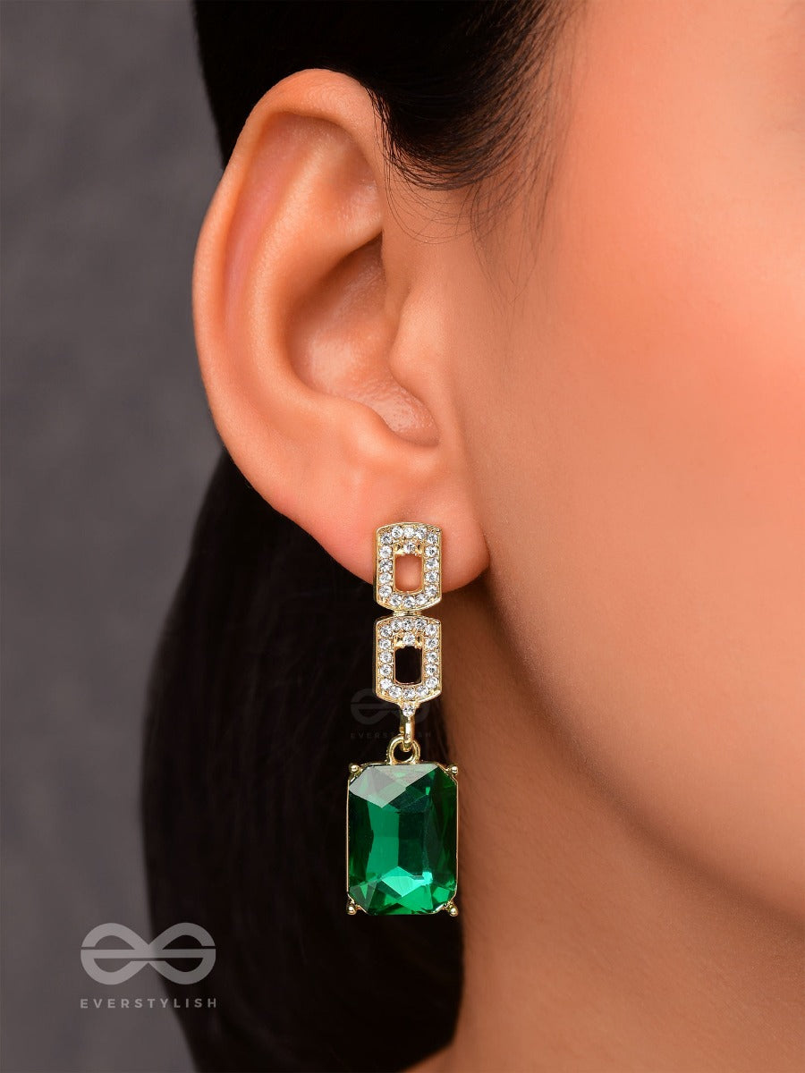 The Sparkling Emeralds - Golden Embellished Earrings