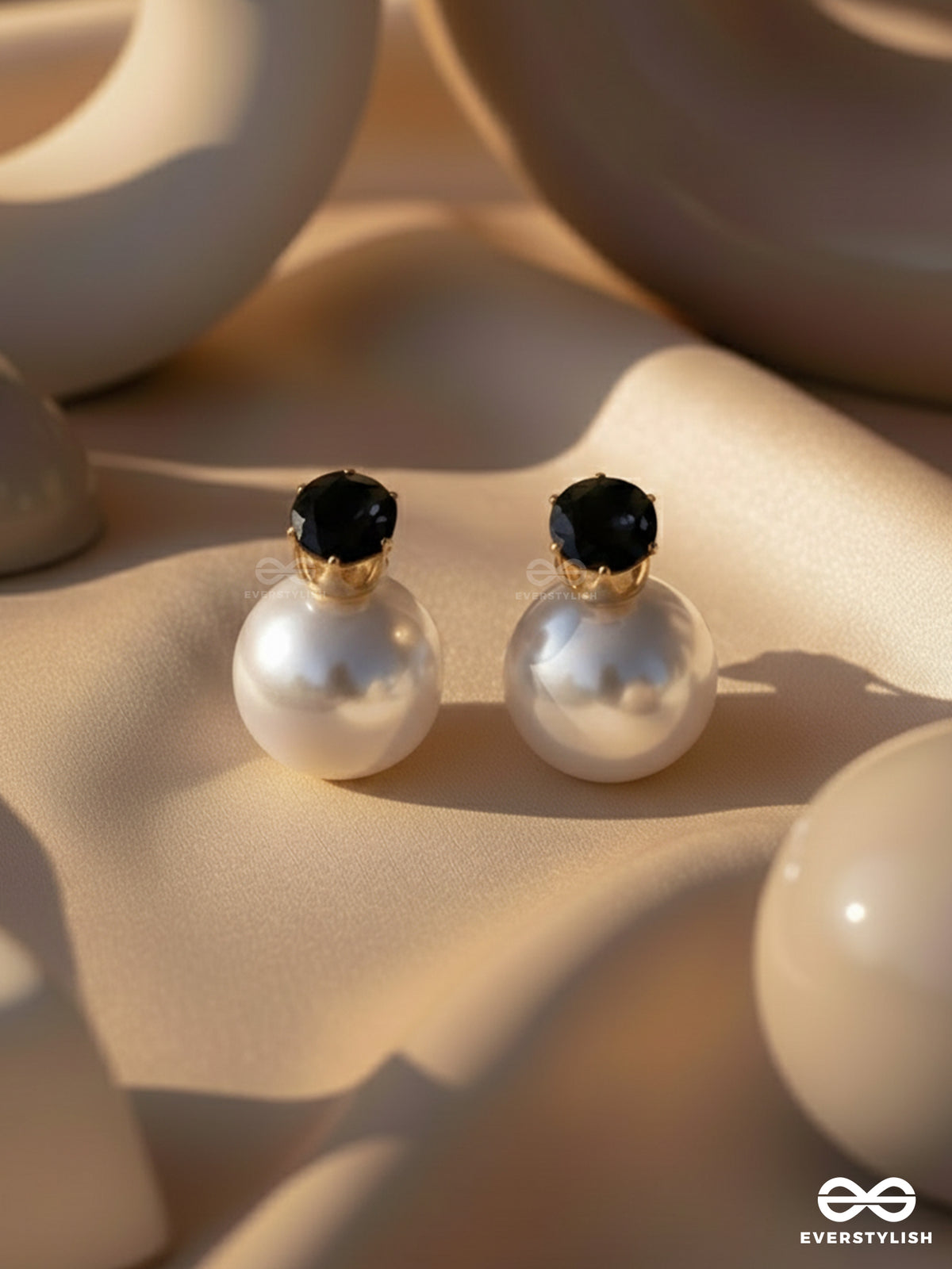 A Mystic Pearl - Golden Embellished Earrings (Black)