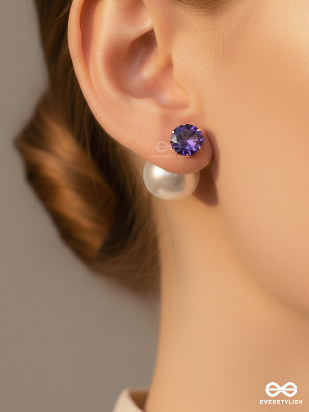 A Mystic Pearl - Golden Embellished Earrings (Dark Blue)