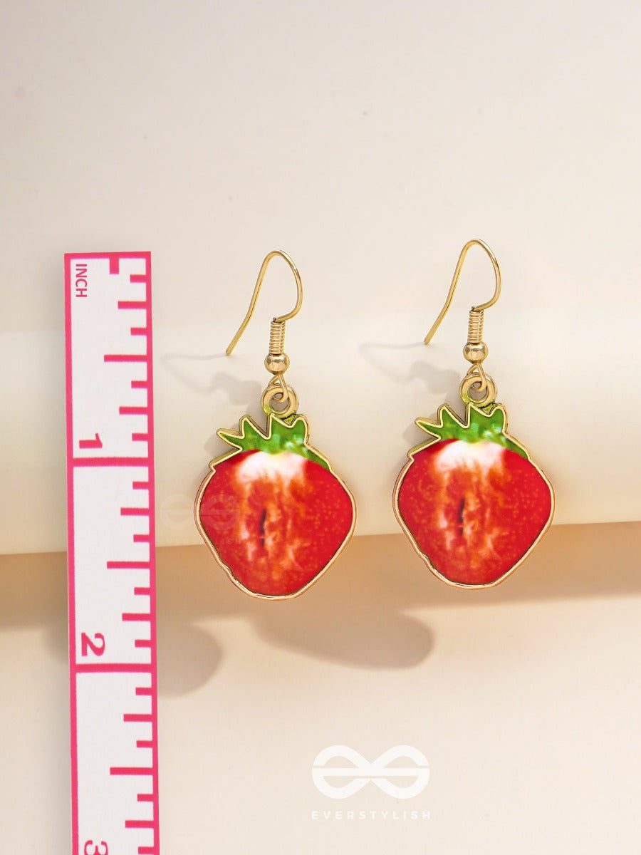 Sizzling Strawberry Slices - Golden Embellished Earrings