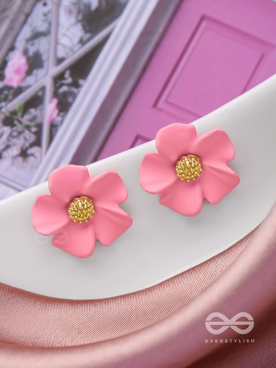 The Blossom Ballad - Golden And Pink Acrylic Stud Earrings