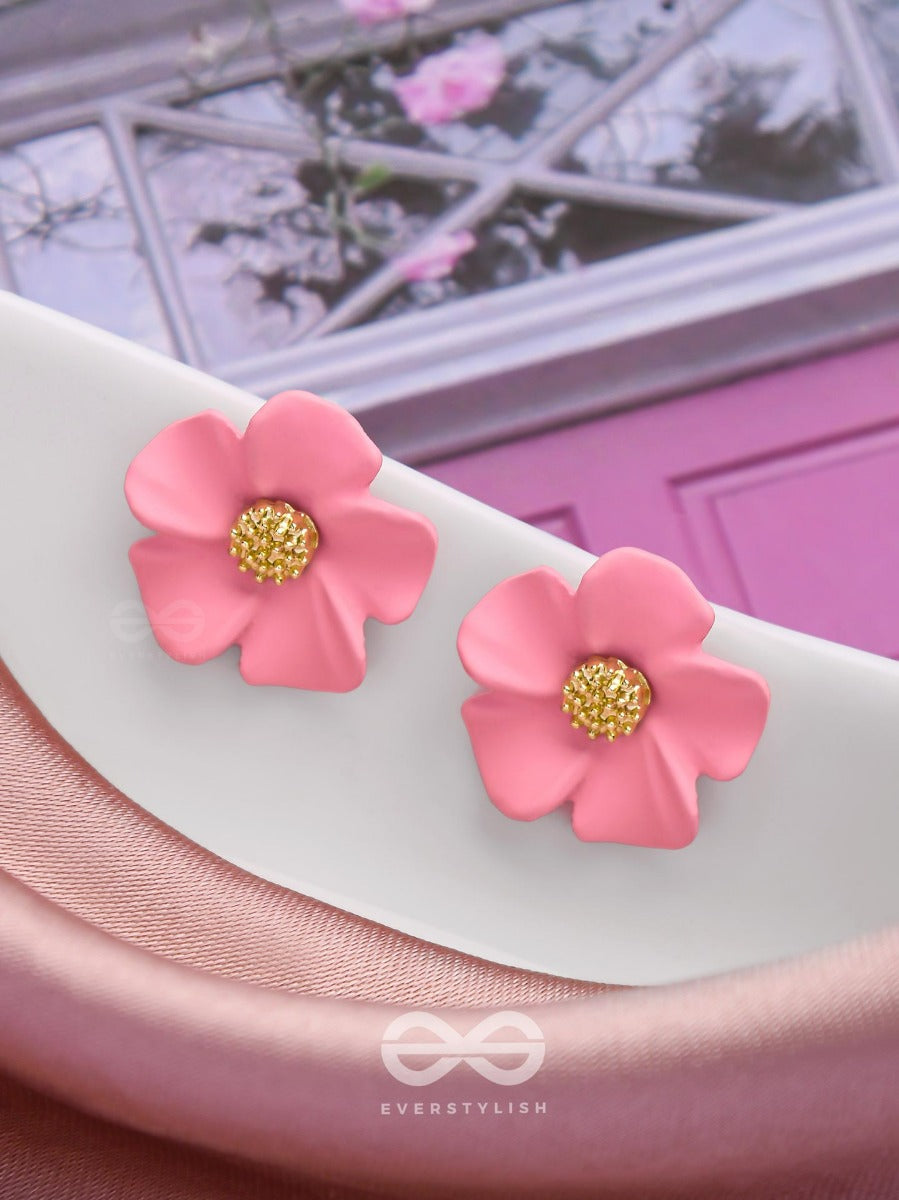 The Blossom Ballad - Golden And Pink Acrylic Stud Earrings