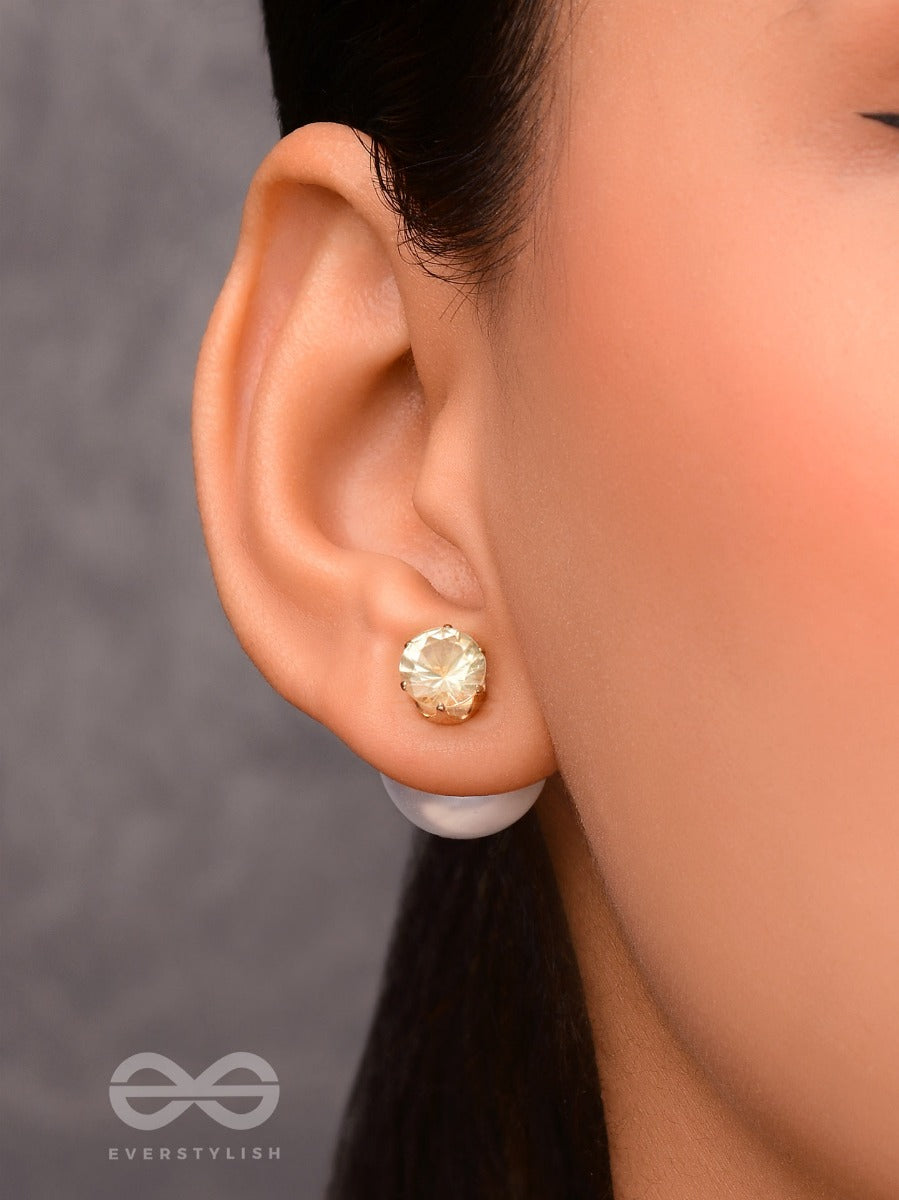 A Mystic Pearl - Golden Embellished Earrings (White)