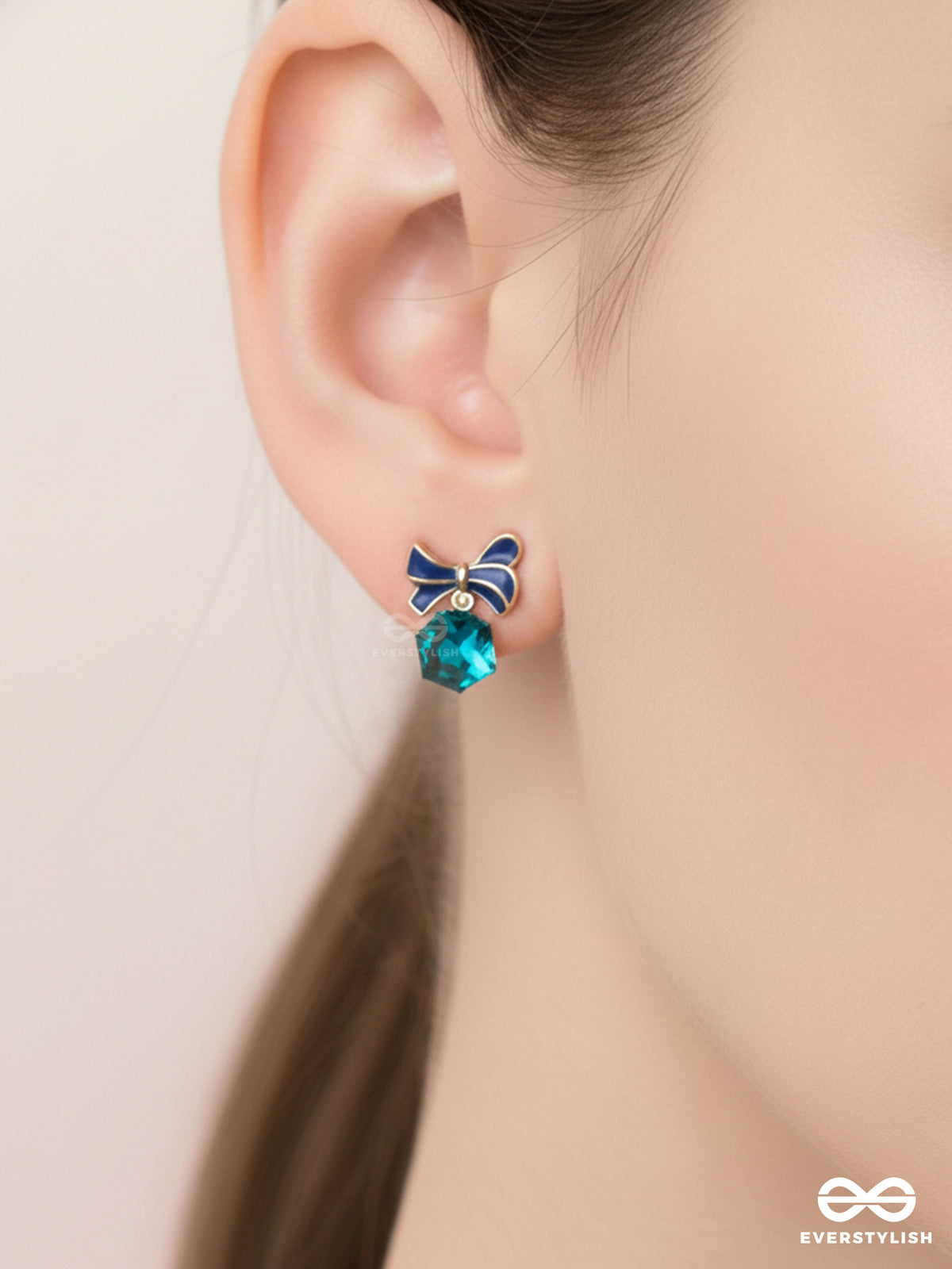 Mingling Marvels - Golden And Blue Embellished Stud Earrings