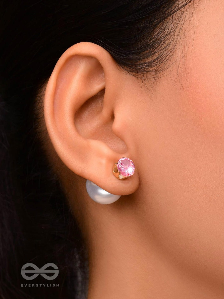 A Mystic Pearl - Golden Embellished Earrings (Pink)