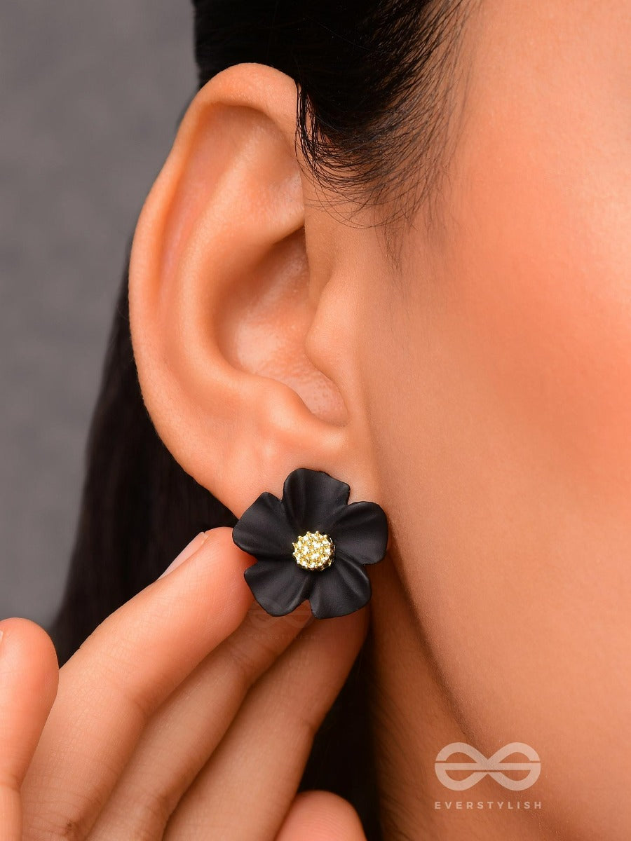 The Blossom Ballad - Golden And Black Acrylic Stud Earrings