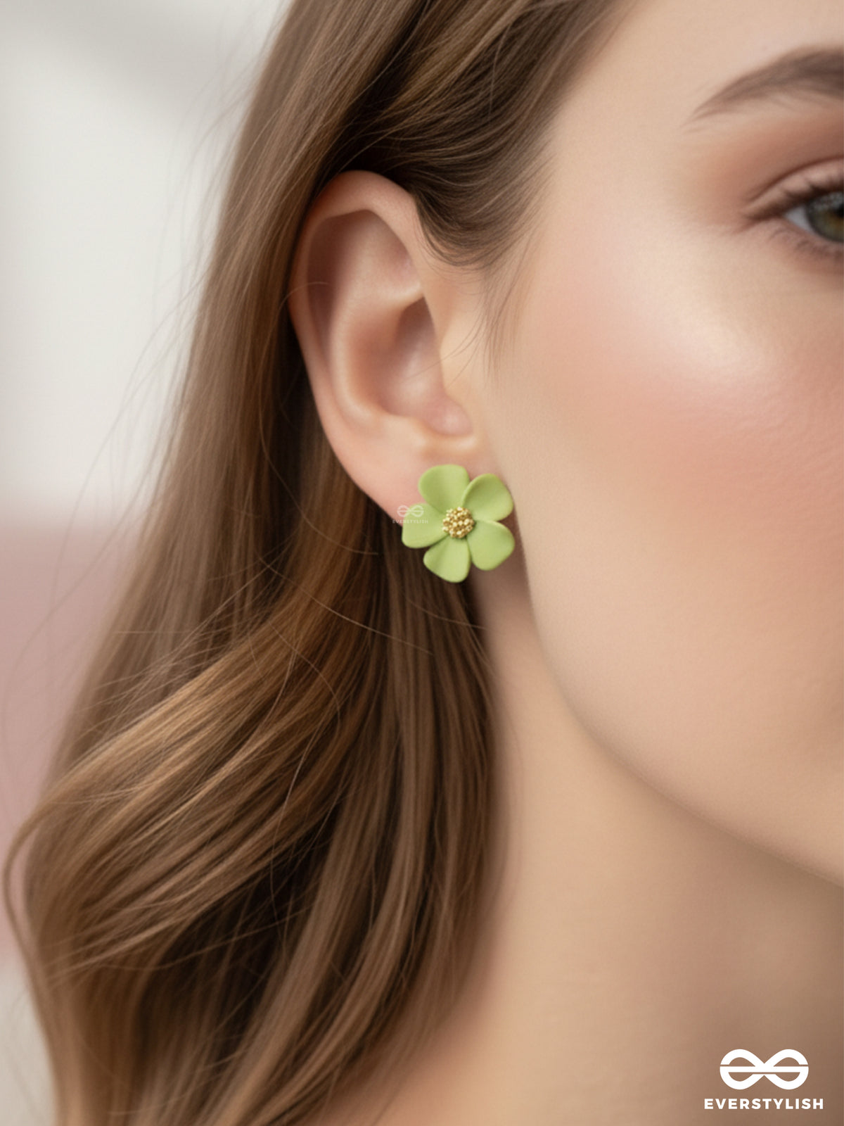 The Blossom Ballad - Golden And Green Acrylic Stud Earrings