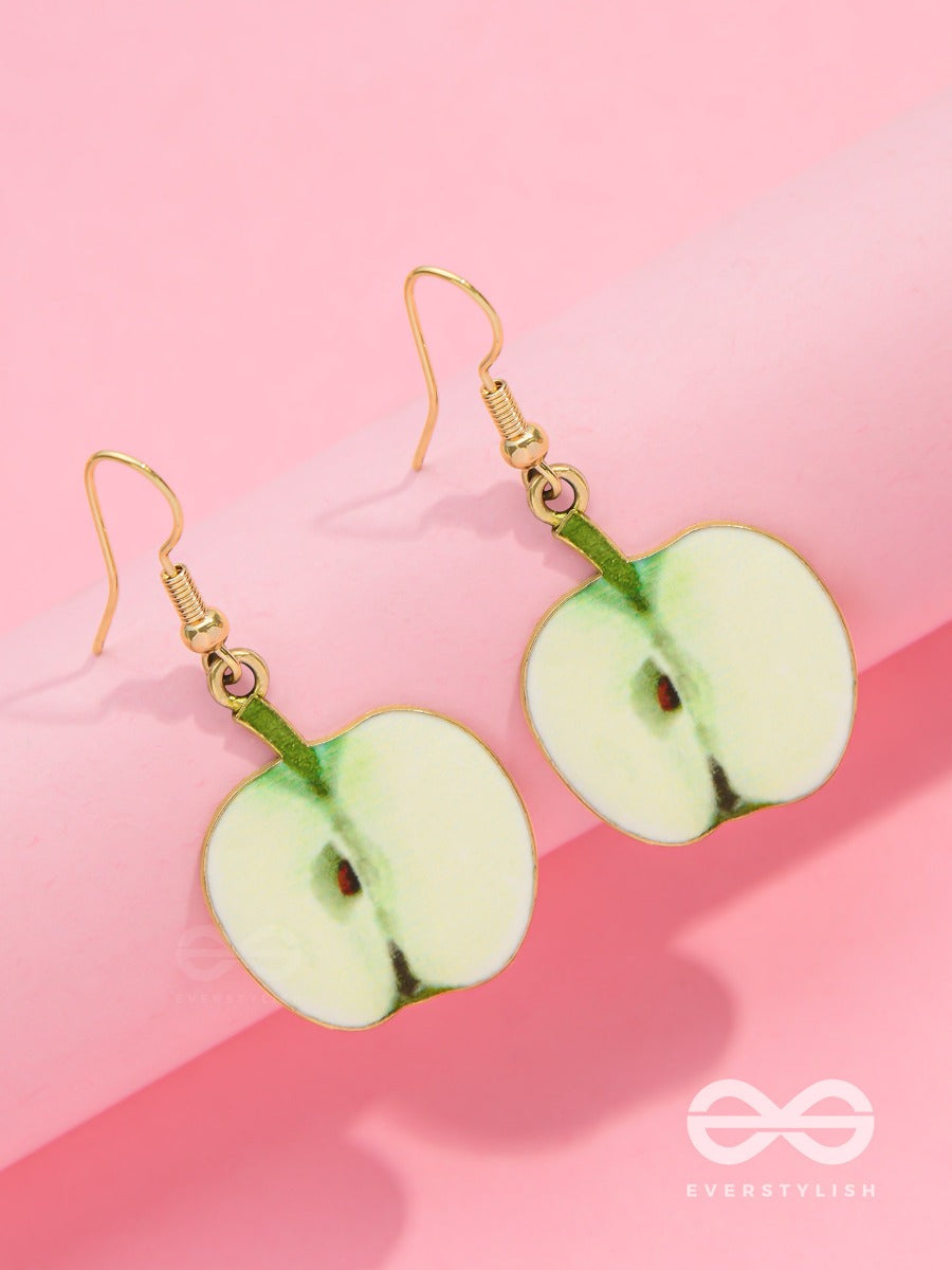 Sweet Apple Serenade - Golden Embelished Earrings