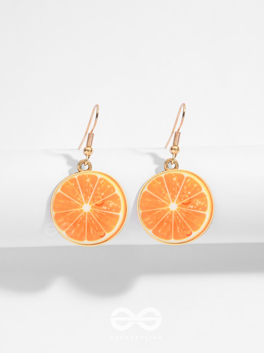 Tropical Citrus Allure - Golden Embelished Earrings