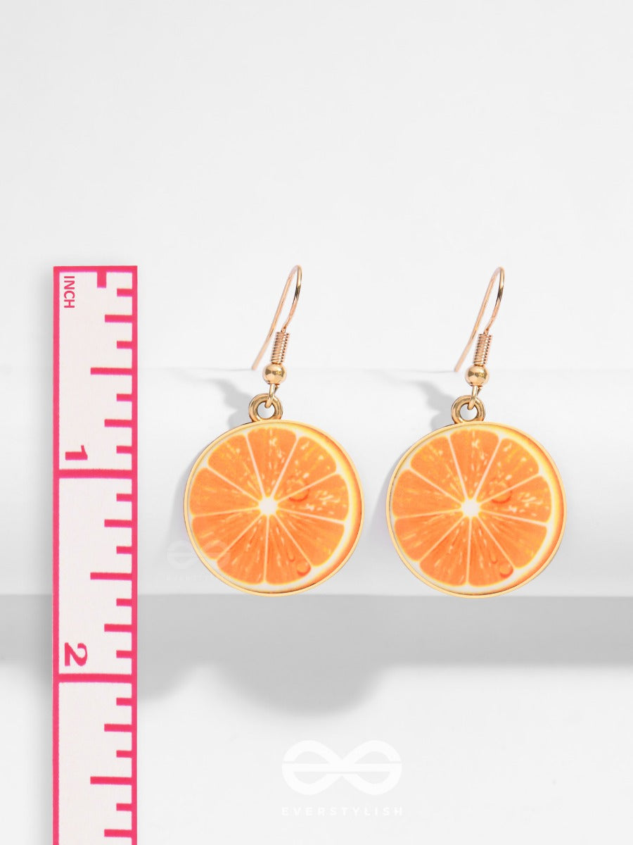 Tropical Citrus Allure - Golden Embelished Earrings