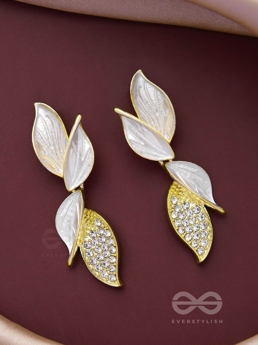 Wings Of Magic - Golden And White Embellished Earrings