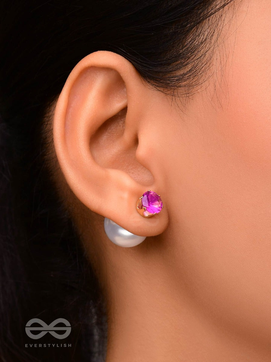 A Mystic Pearl - Golden Embellished Earrings (Violet)
