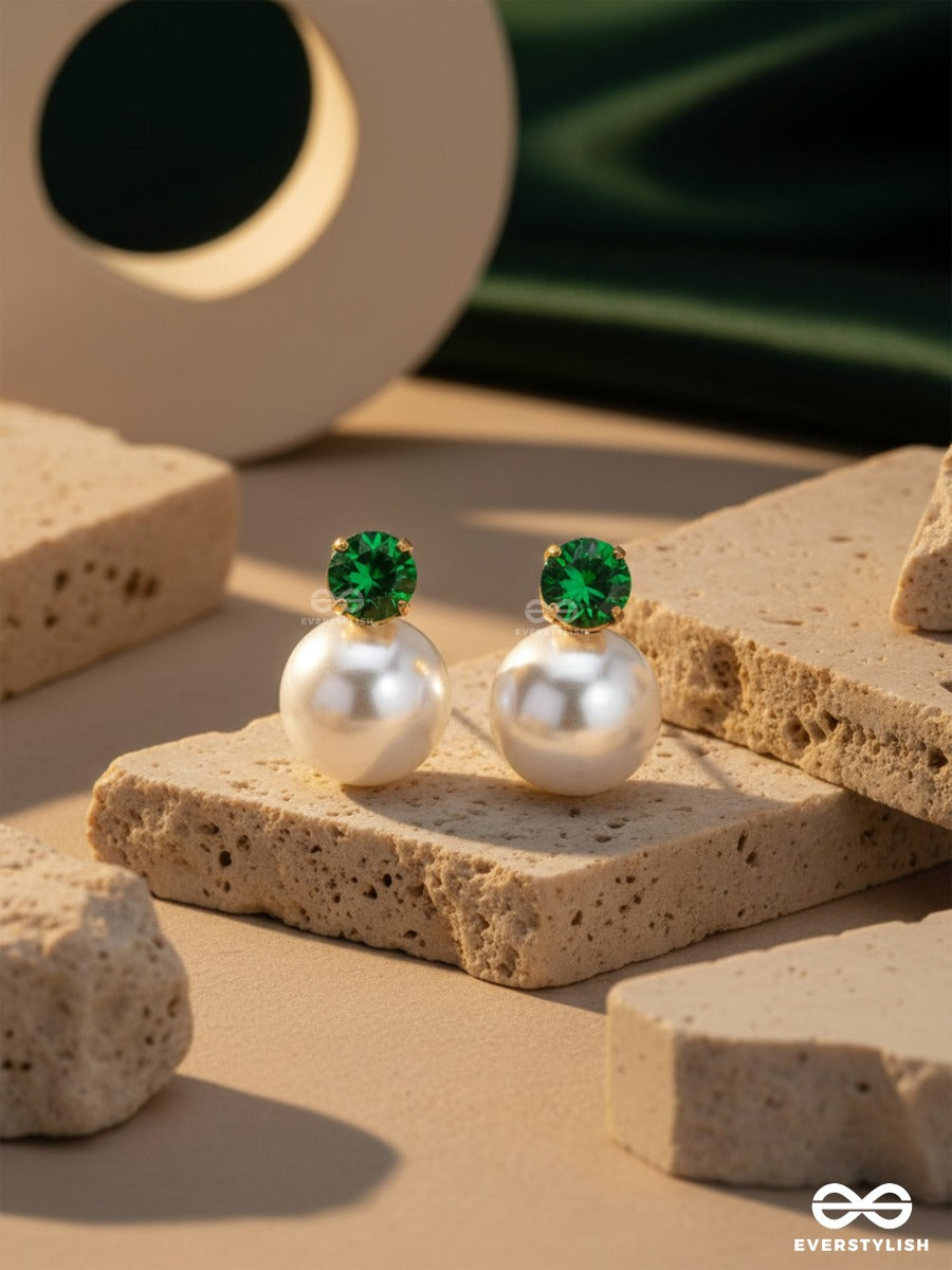A Mystic Pearl - Golden Embellished Earrings (Green)
