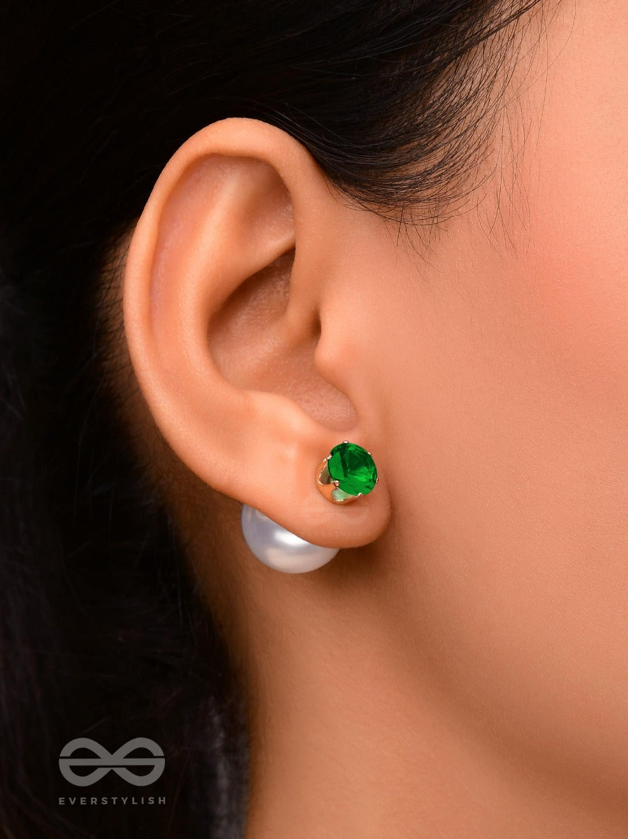 A Mystic Pearl - Golden Embellished Earrings (Green)