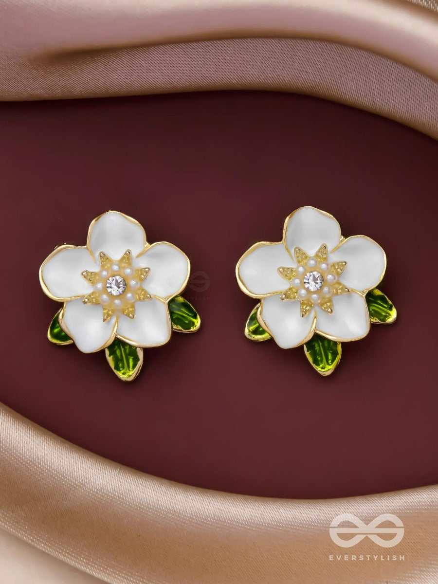 Snowy Blossoms - Golden Embellished Stud Earrings