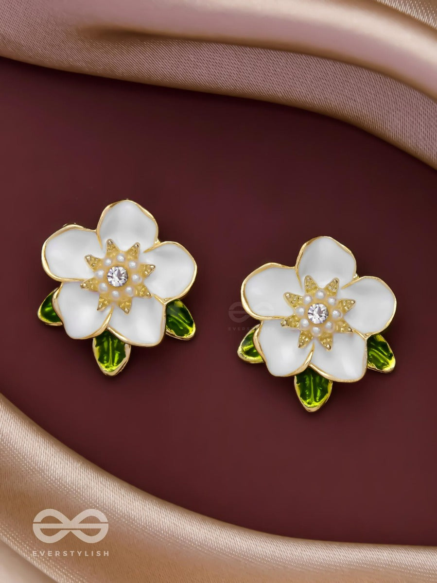 Snowy Blossoms - Golden Embellished Stud Earrings