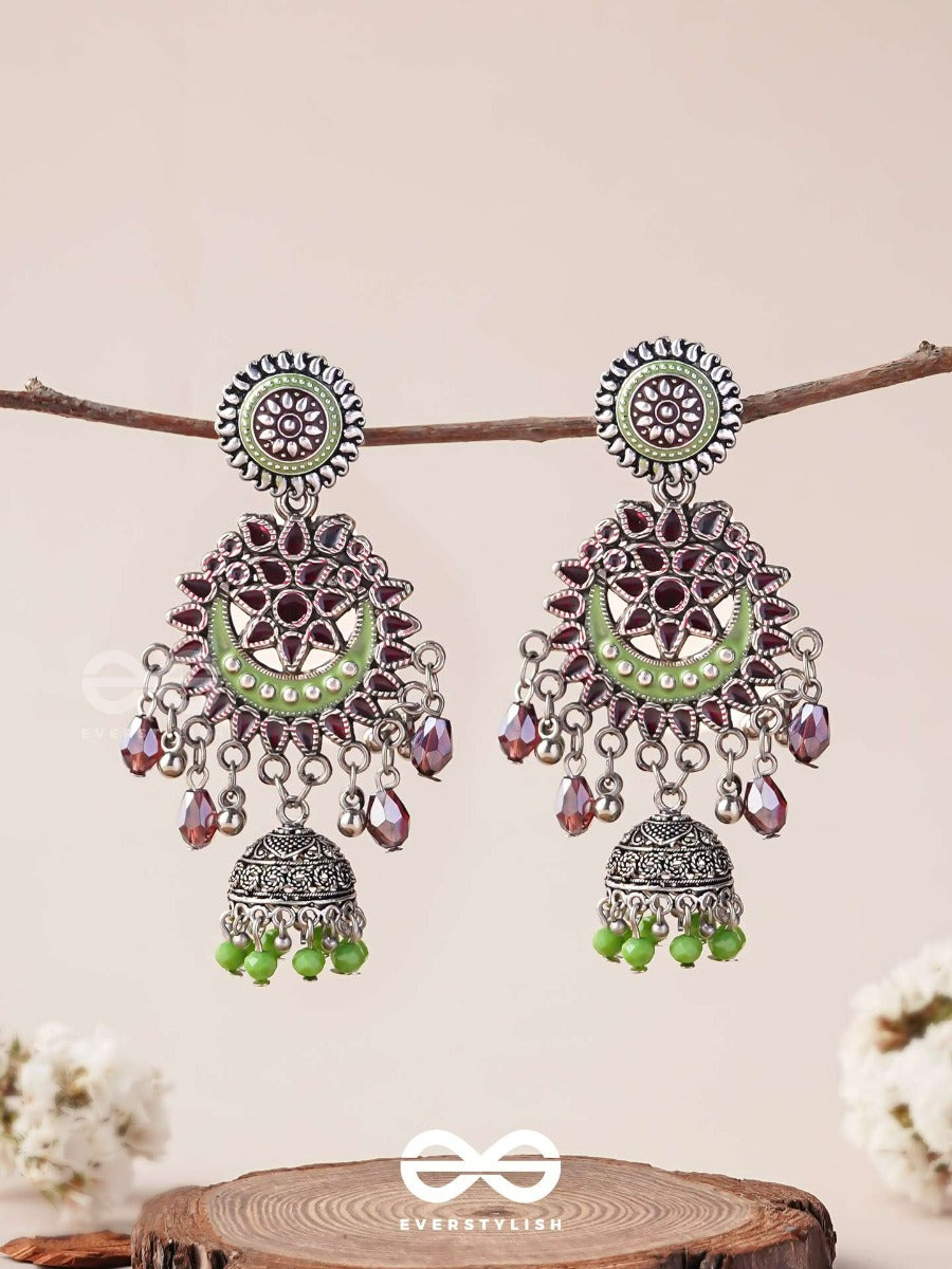The Ruby Meadows - Statement Enamelled Oxidised Jodhpuri Jhumkas