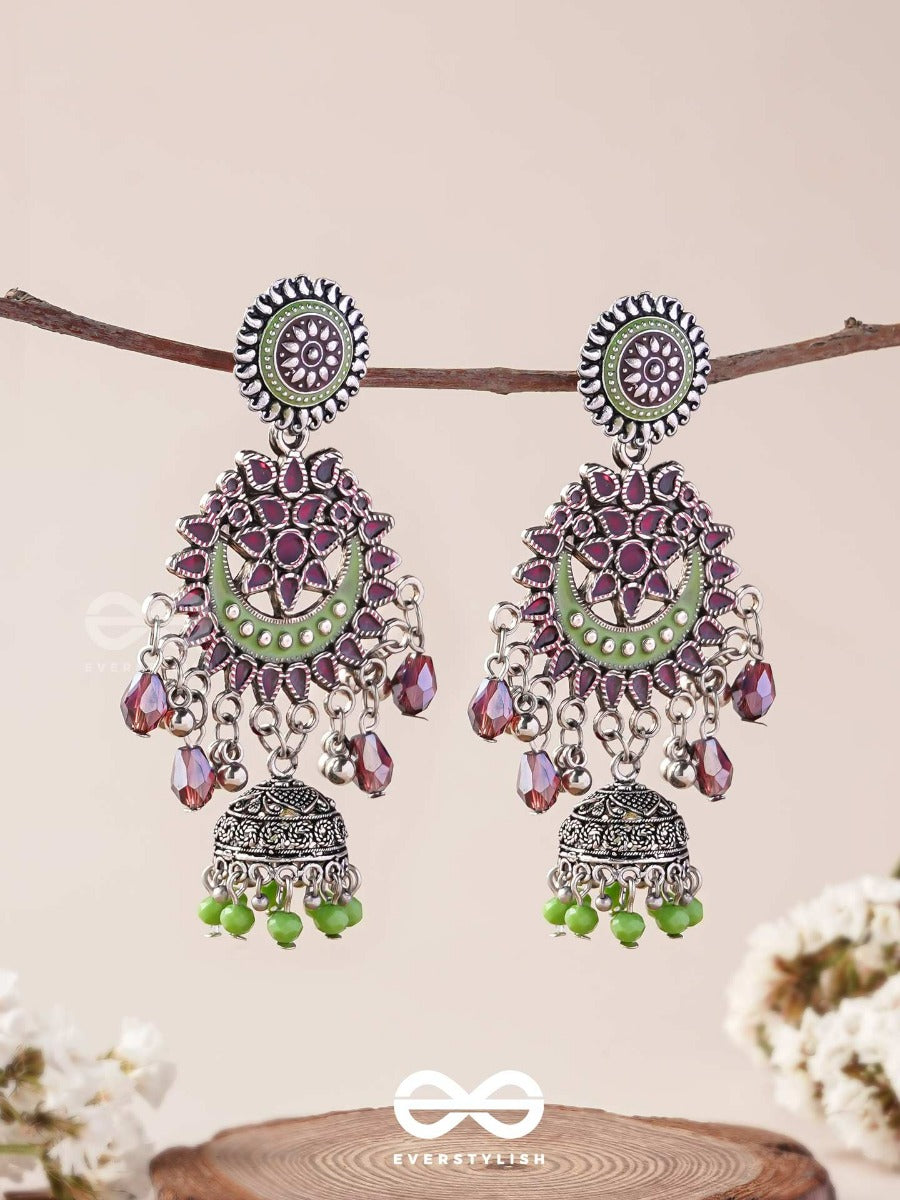 The Ruby Meadows - Statement Enamelled Oxidised Jodhpuri Jhumkas