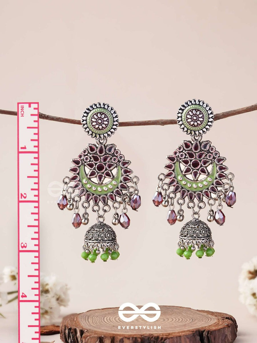 The Ruby Meadows - Statement Enamelled Oxidised Jodhpuri Jhumkas