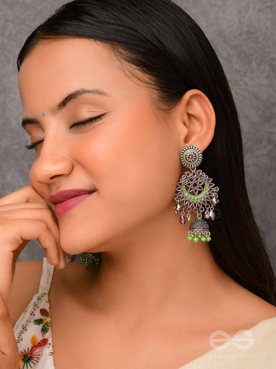 The Ruby Meadows - Statement Enamelled Oxidised Jodhpuri Jhumkas