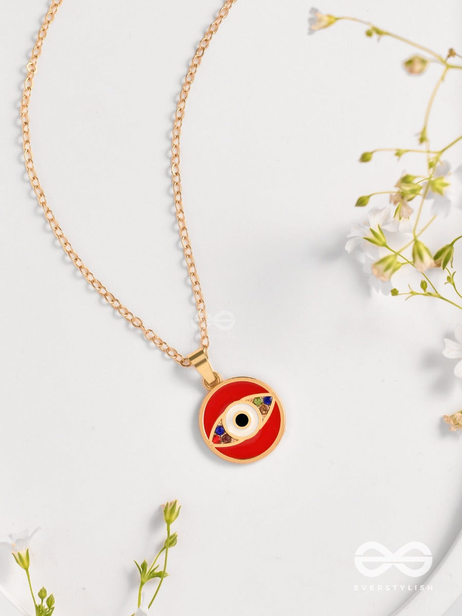 Guardian Eye Stone - Golden Embellished Pendant With Anti-Tarnish Coating (Red)