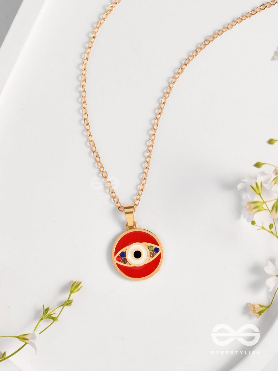 Guardian Eye Stone - Golden Embellished Pendant With Anti-Tarnish Coating (Red)