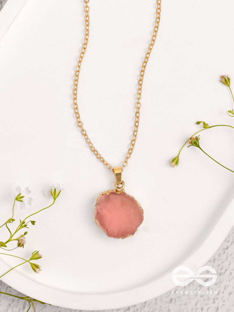 Glowing Magic - Golden And Pink Resin Pendant With Anti-Tarnish Coating