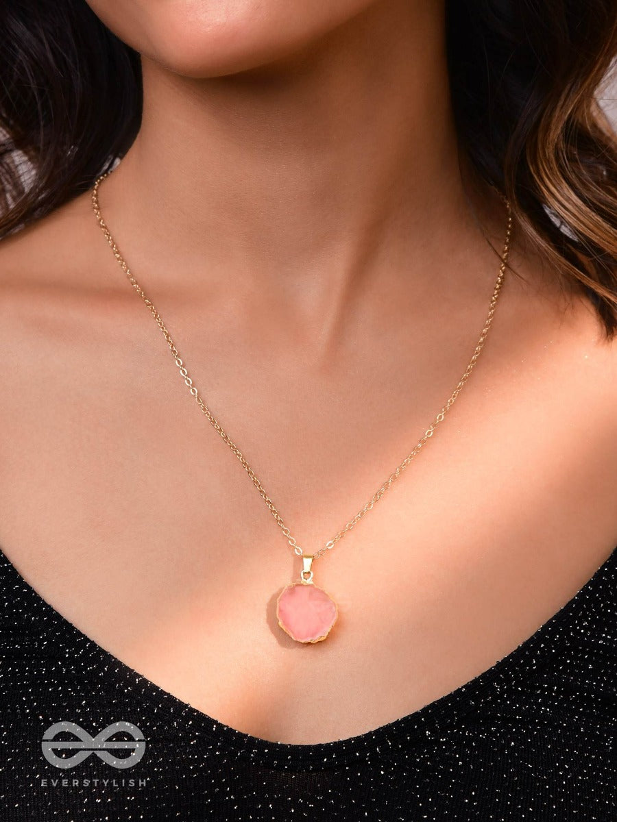 Glowing Magic - Golden And Pink Resin Pendant With Anti-Tarnish Coating