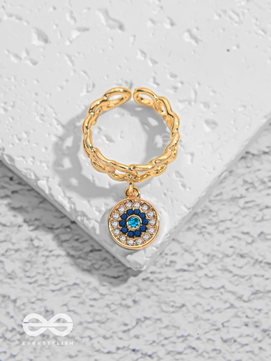 Bedazzled Gaze - Golden Embellished Charm Ring (Adjustable)