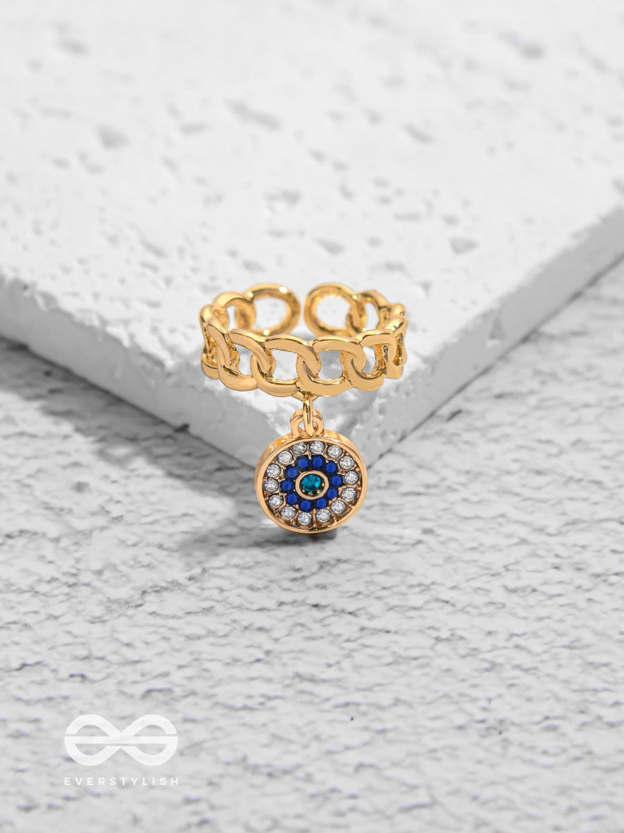 Bedazzled Gaze - Golden Embellished Charm Ring (Adjustable)