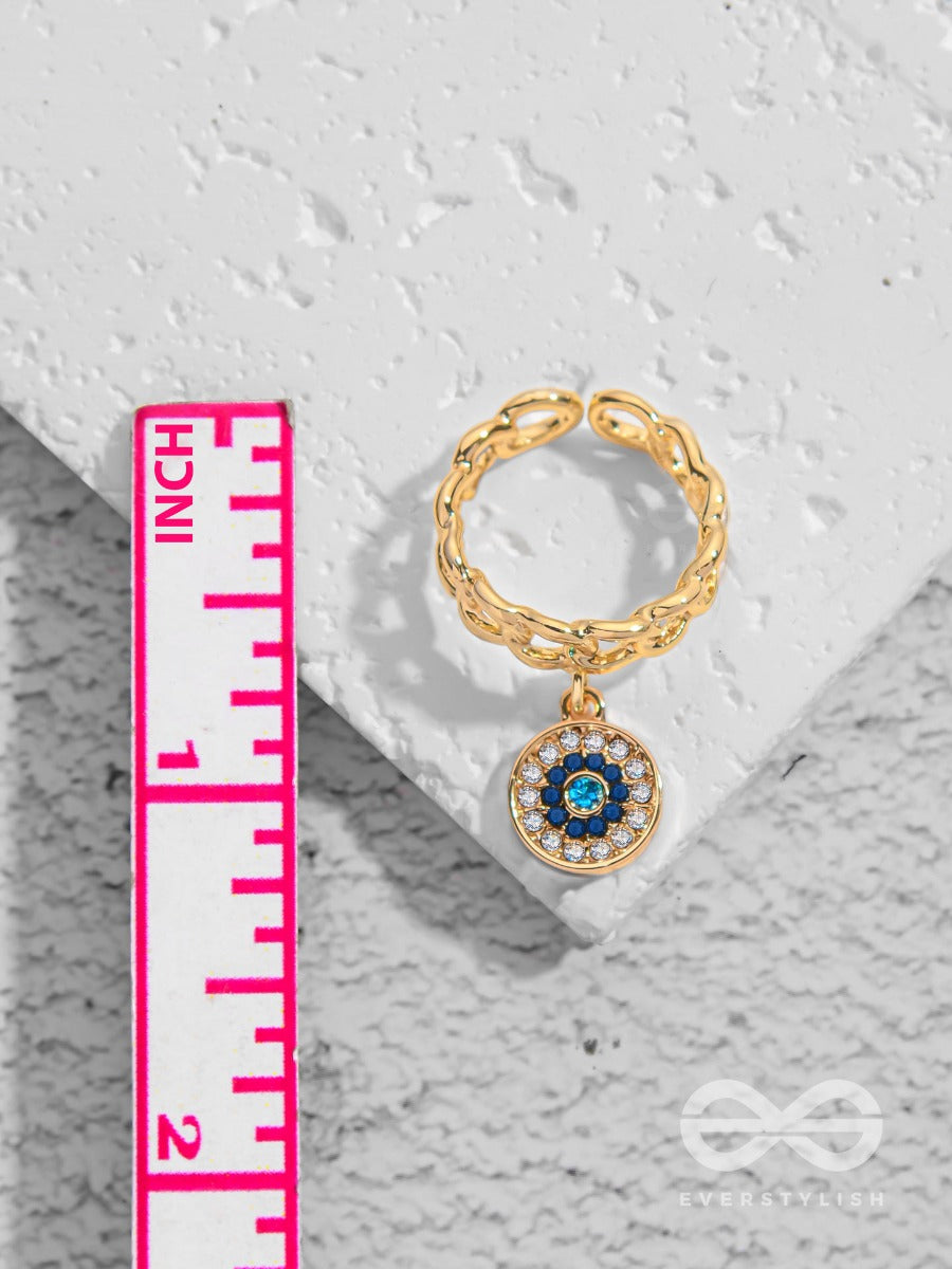 Bedazzled Gaze - Golden Embellished Charm Ring (Adjustable)