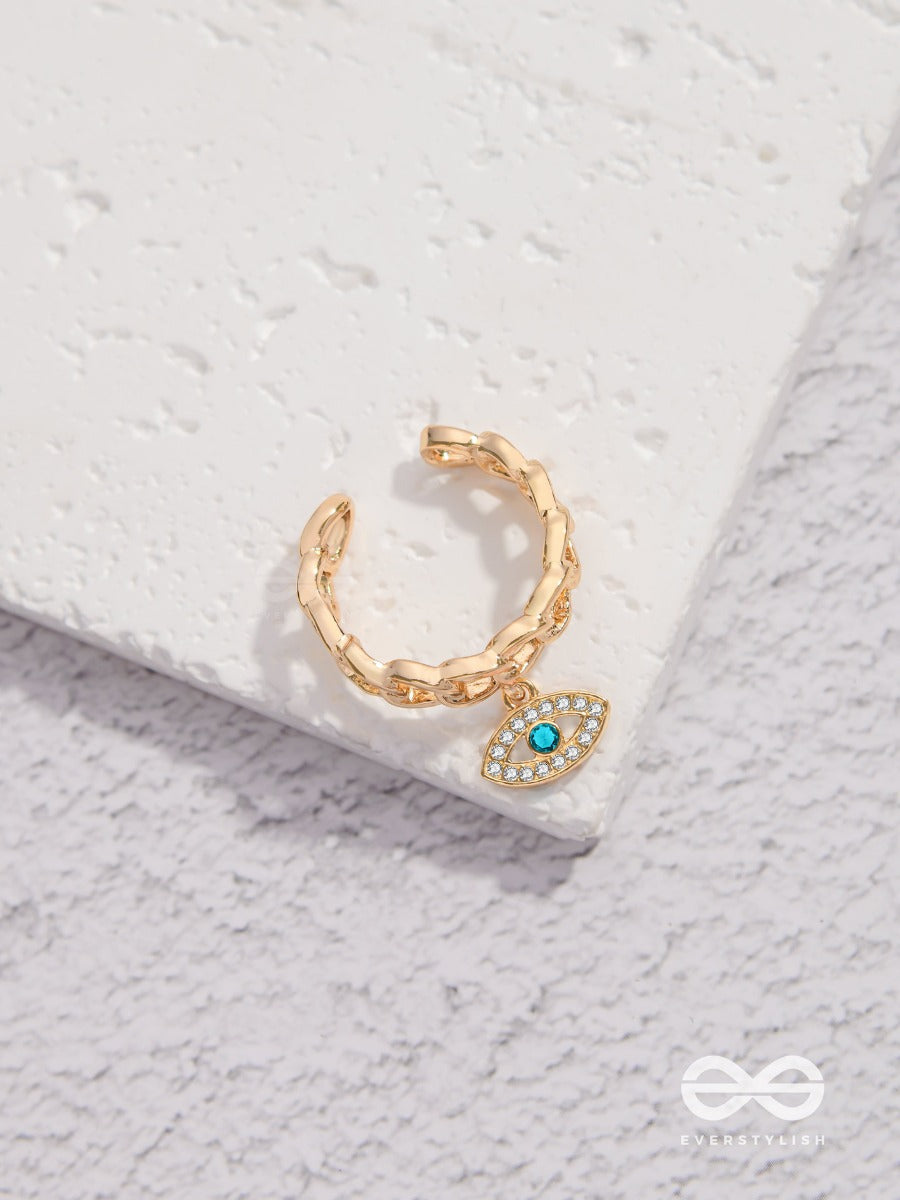 Eye Of Glamour - Golden Embellished Charm Ring (Adjustable)
