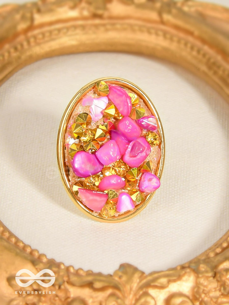 Sparkles & Stones - Golden Embellished Ring (Pink) (Adjustable)