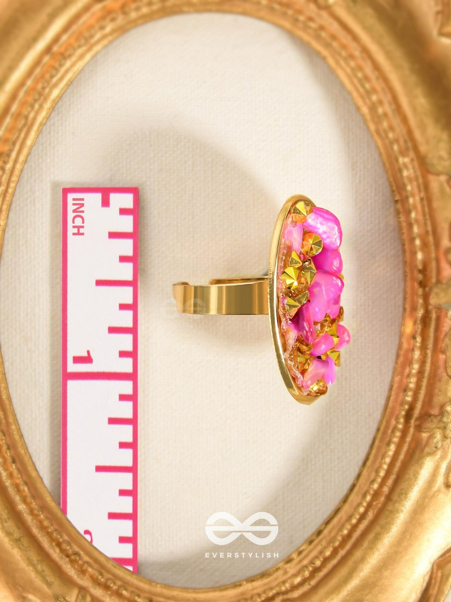Sparkles & Stones - Golden Embellished Ring (Pink) (Adjustable)