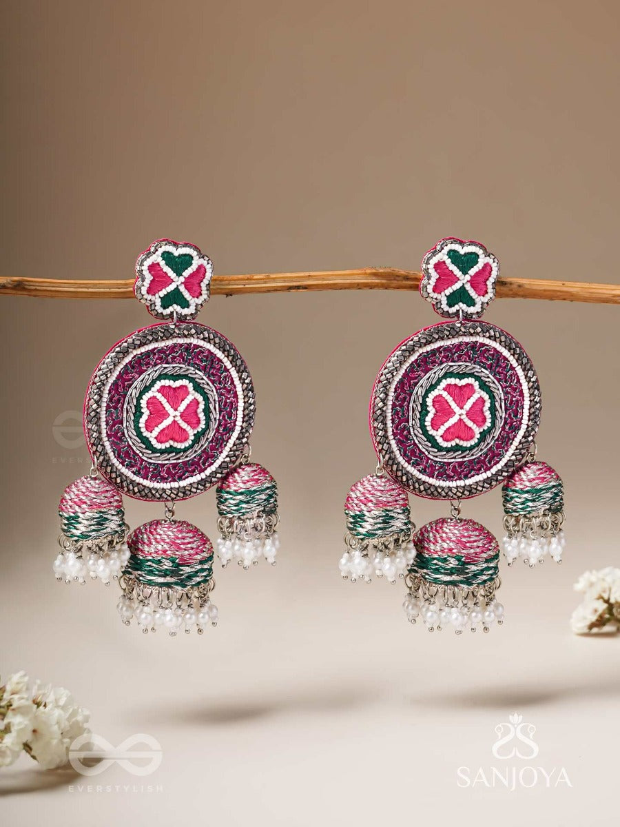 Sumardava- The Art Of Softness- Resham, Beads And Cutdana Hand Embroidered Earrings