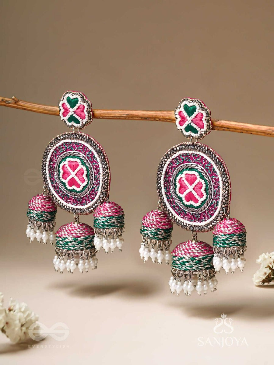 Sumardava- The Art Of Softness- Resham, Beads And Cutdana Hand Embroidered Earrings
