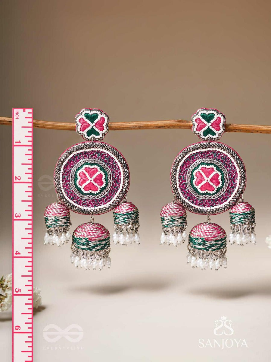 Sumardava- The Art Of Softness- Resham, Beads And Cutdana Hand Embroidered Earrings