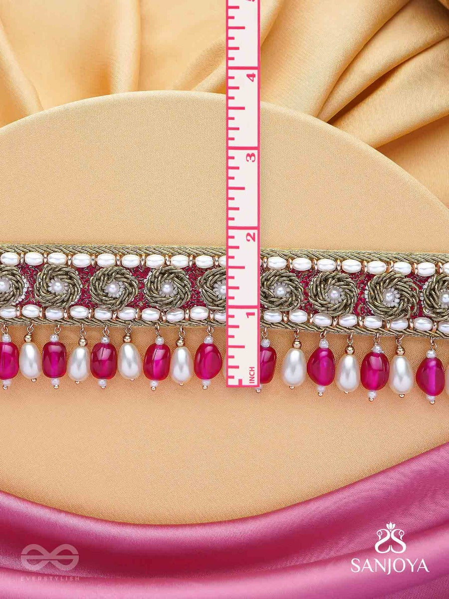 Paurandhra- The Divine Feminism- Beads, Pearl And Glass Drops Hand Embroidered Choker Neckpiece
