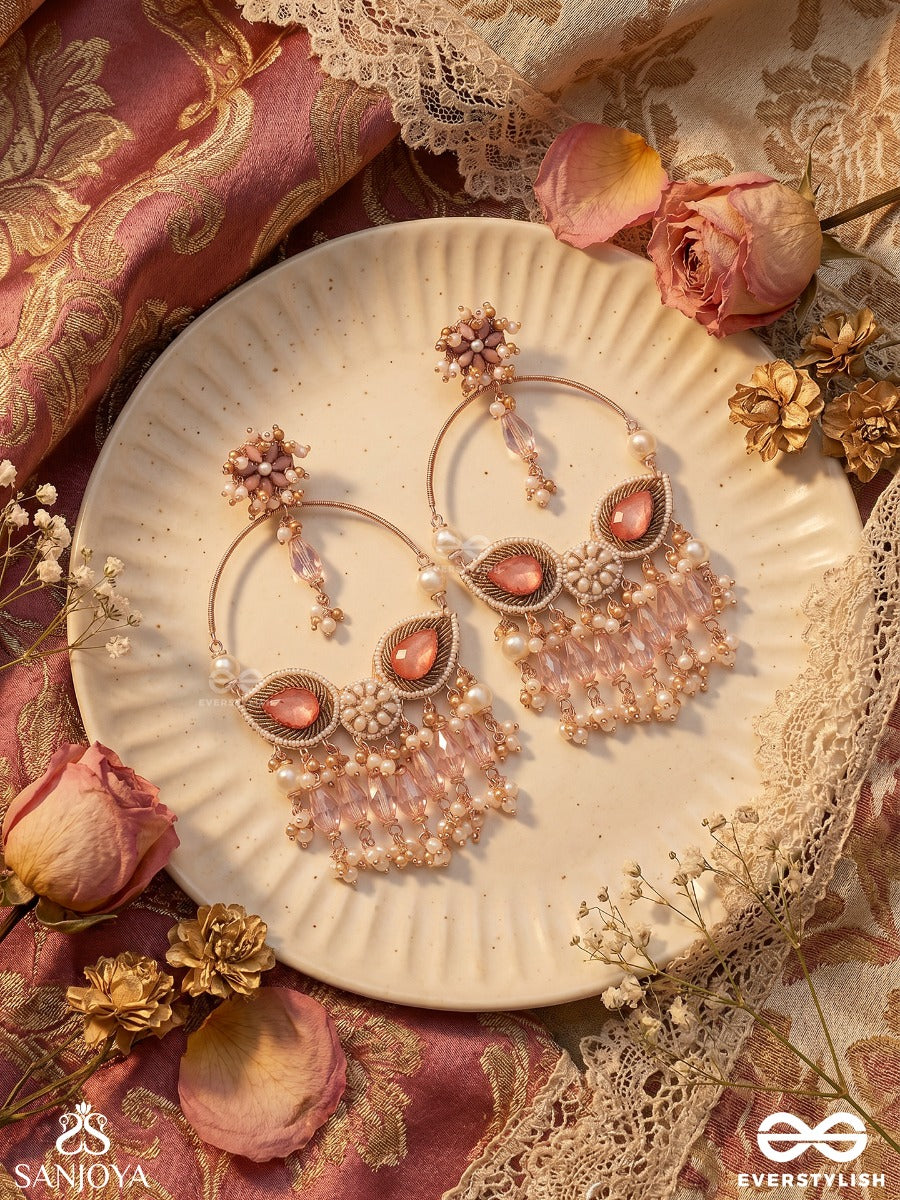 Satpushpa- The Blooming Grace- Stones, Beads, Pearls And Glass Drops Hand Embroidered Crystal Chandelier Earrings