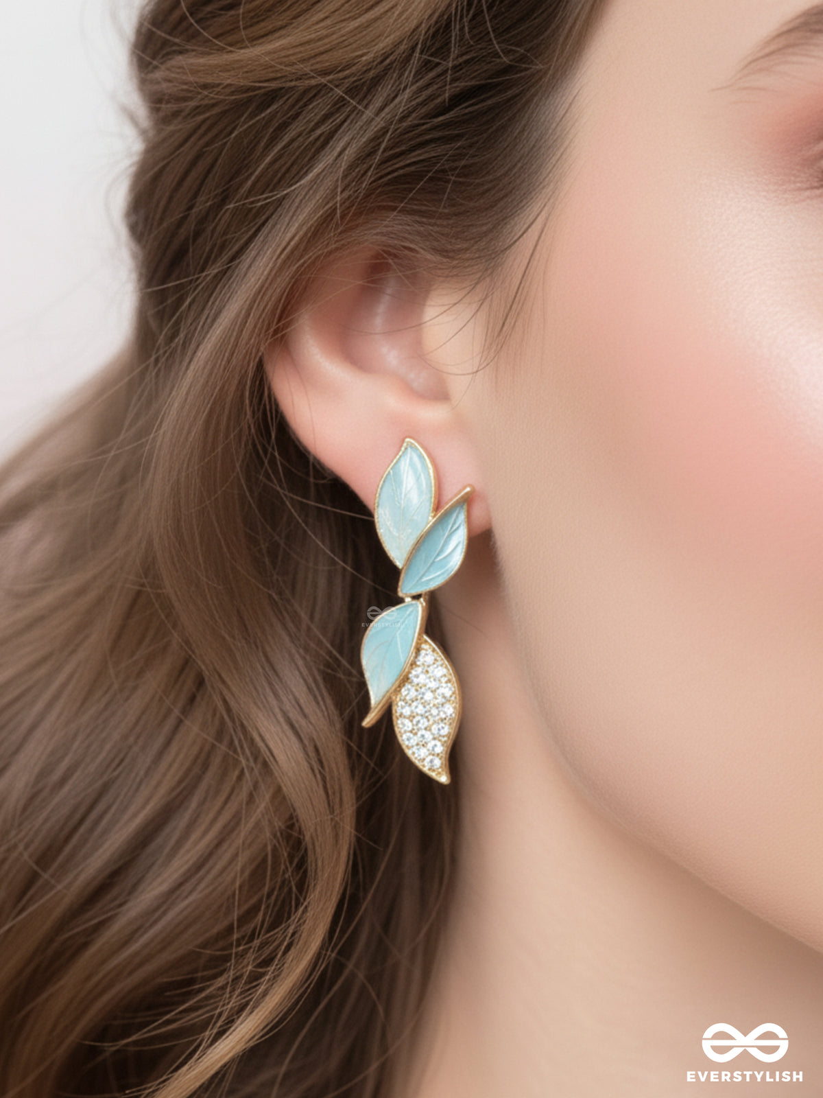 Wings Of Magic - Golden And Blue Embellished Earrings