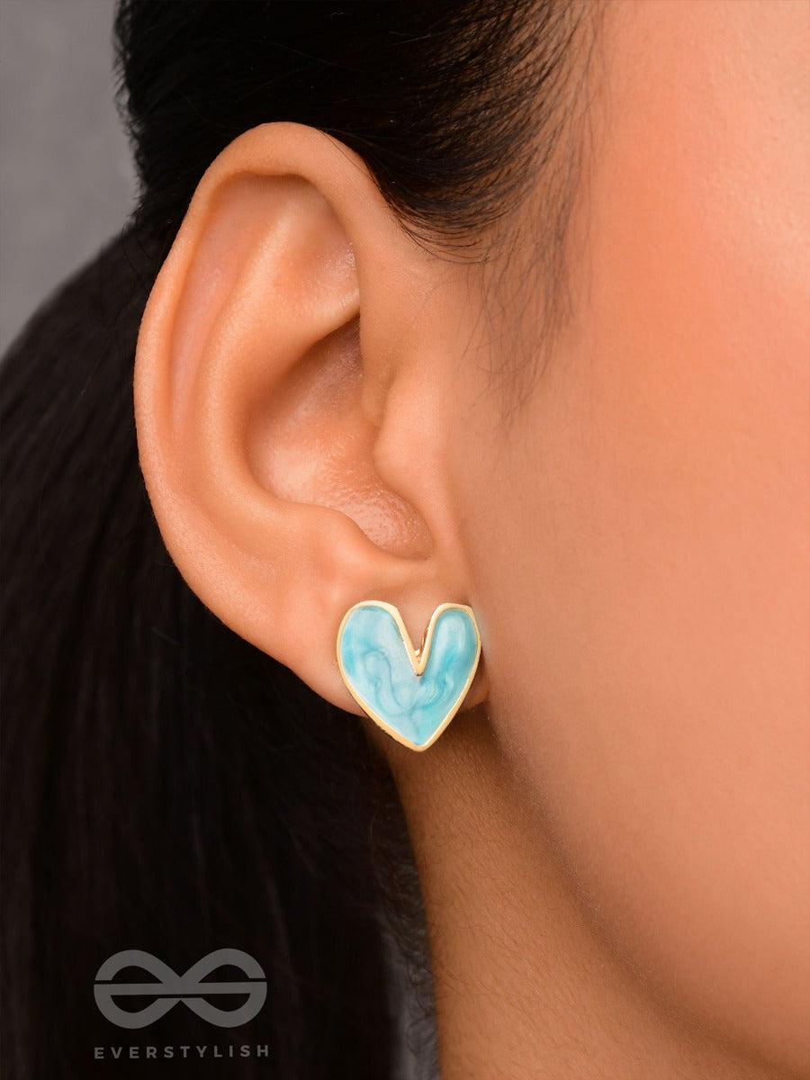 Lovebeatin Hearts - Cute Enamelled Studs (Blue)