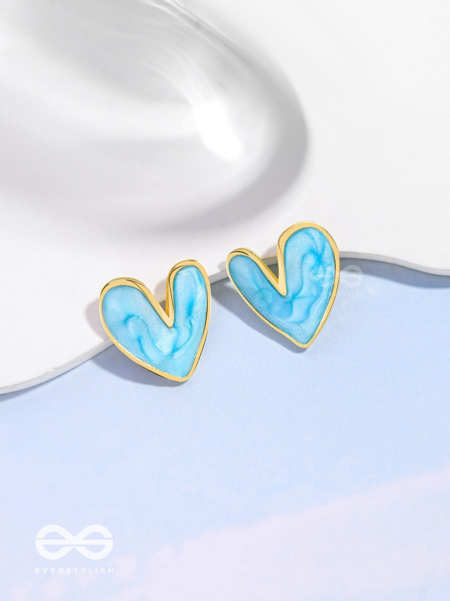 Lovebeatin Hearts - Cute Enamelled Studs (Blue)