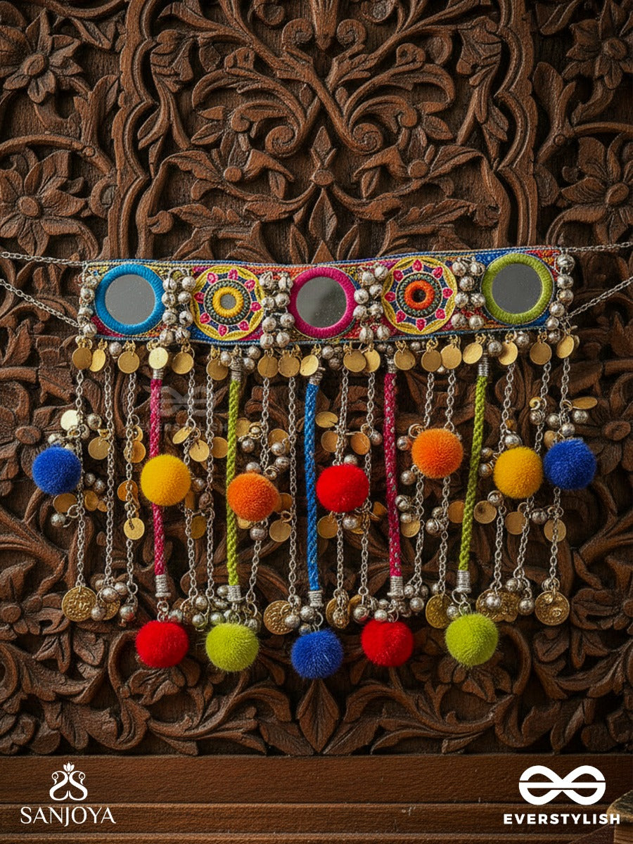 Varnaih - The Shades Of Life - Mirror, Beads And Coins Hand Embroidered Oxidised Neckpiece