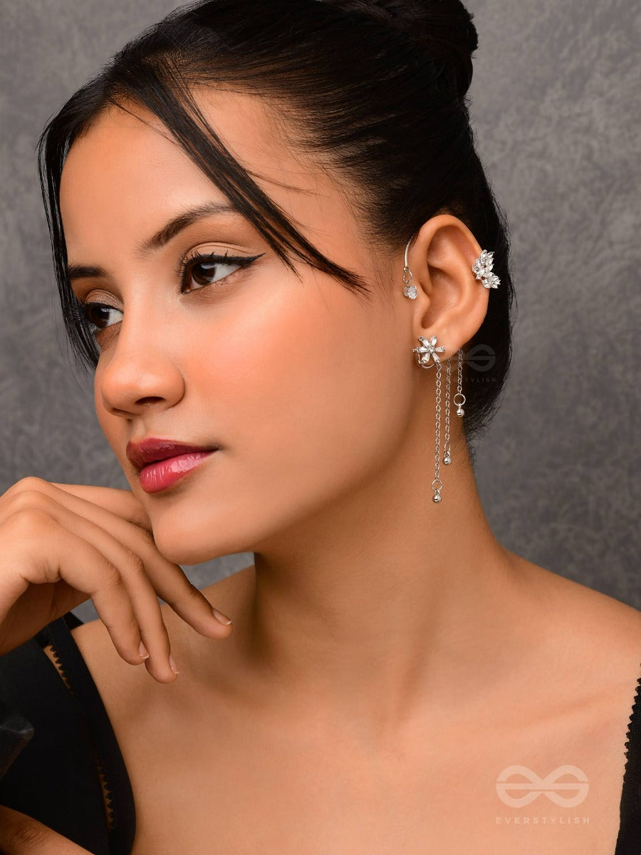 The Drizzling Stars - Silver Embellished Single Left Side Ear Cuff (Non-Piercing)
