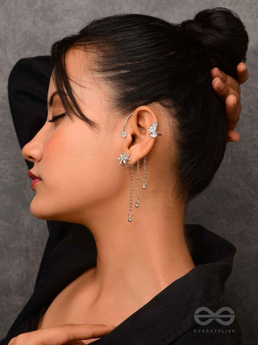 The Drizzling Stars - Silver Embellished Single Left Side Ear Cuff (Non-Piercing)