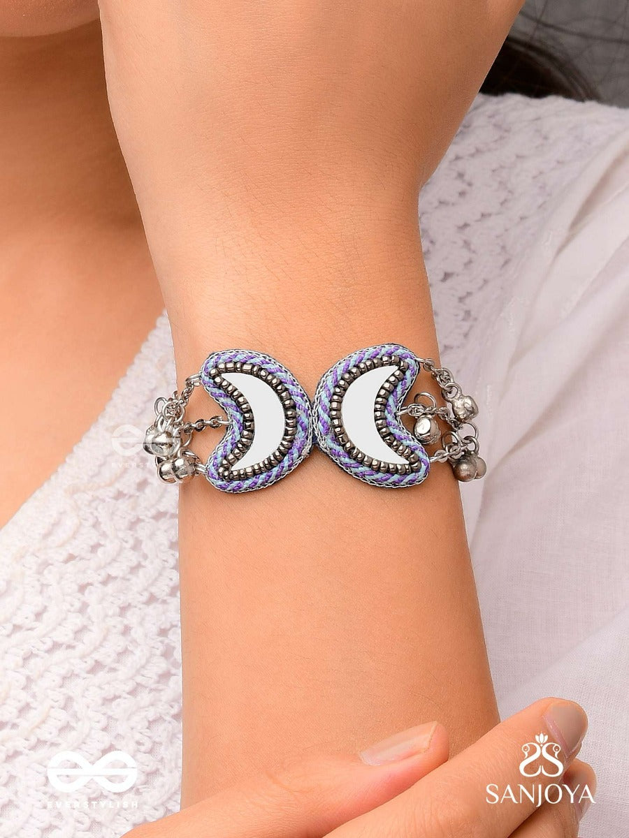 Chandrasalokya - The Lunar Twins - Mirrors, Resham And Beads Hand Embroidered Oxidised Bracelet