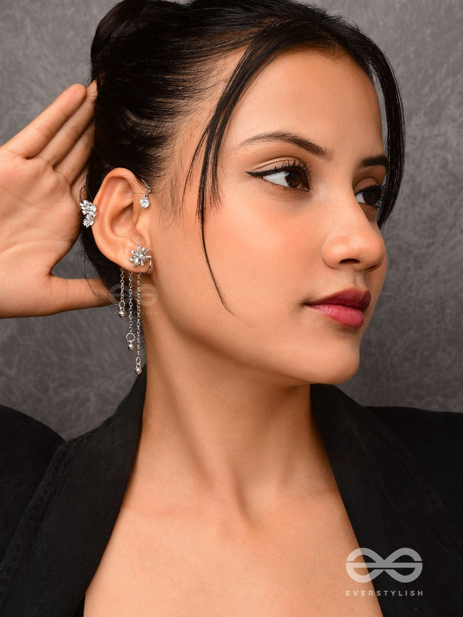 The Drizzling Stars - Silver Embellished Single Right Side Ear Cuff (Non-Piercing)