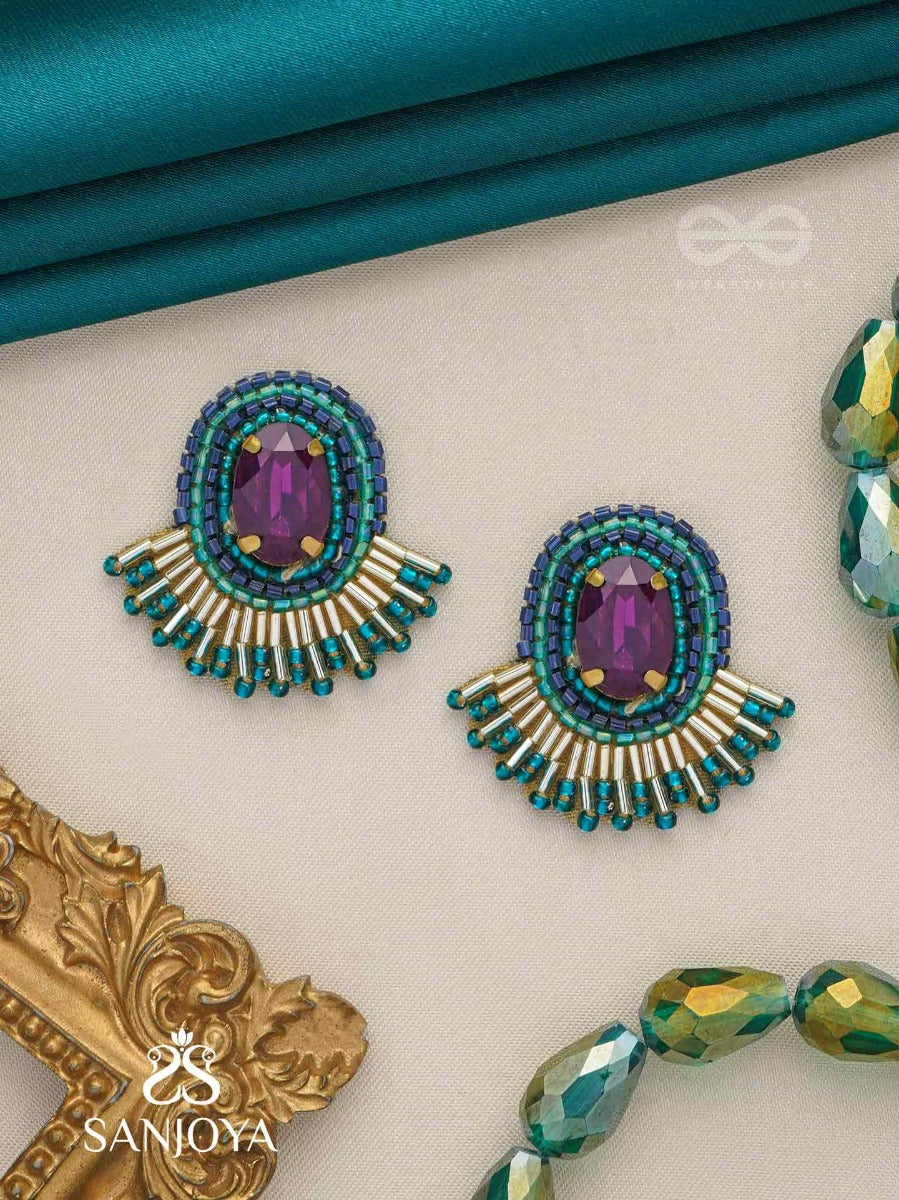 Abdimat -The Twilight Radiance - Stone And Cutdana Hand Embroidered Earrings