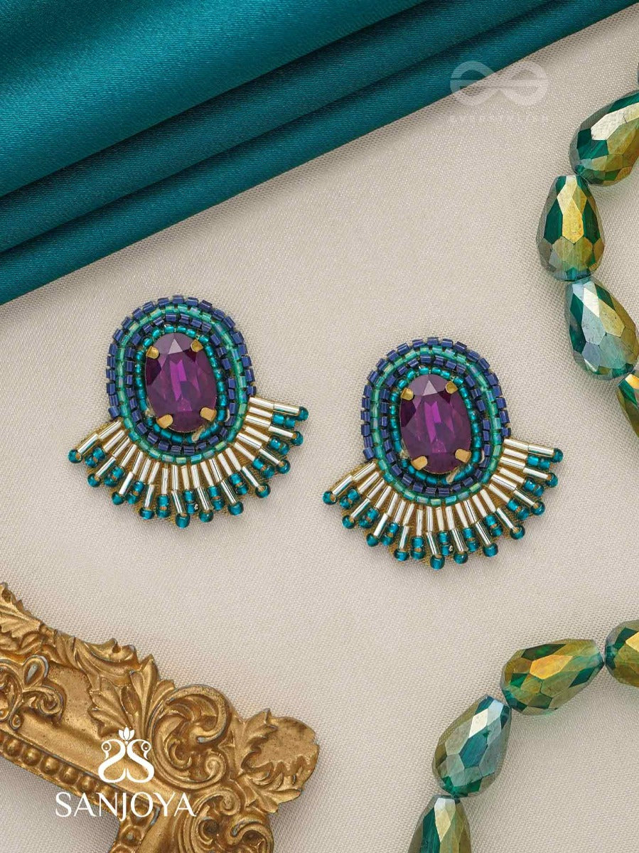 Abdimat -The Twilight Radiance - Stone And Cutdana Hand Embroidered Earrings